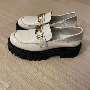 White leather platform loafers